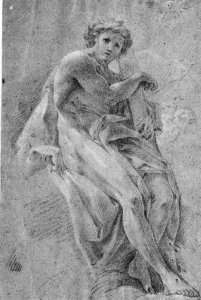 A seated Nude holding a Cross